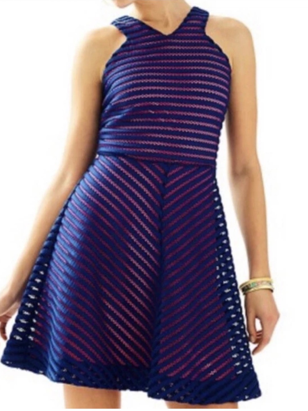 Lilly Pulitzer Women's M Megyn Lined Dress in True Blue Crochet Stripe Knit